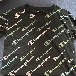 Champion Black and Green Logo Short Sleeve Tee